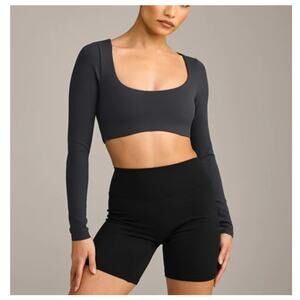 Oner Active Women's Coal Scoop Neck Long Sleeve Crop Top Size L